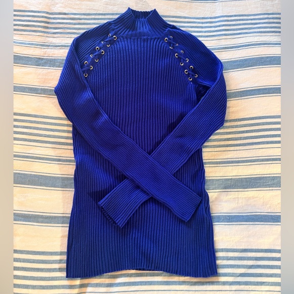 Ribbed, Stretchy, Dark Blue Sweater - Picture 1 of 2